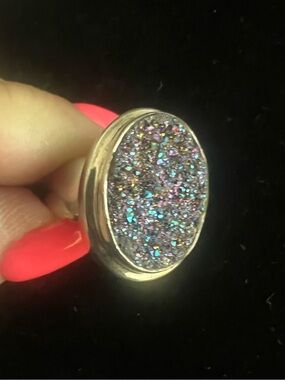 925 STERLING SILVER and Purple Druzy Ring SIZE 6.5. SOLID